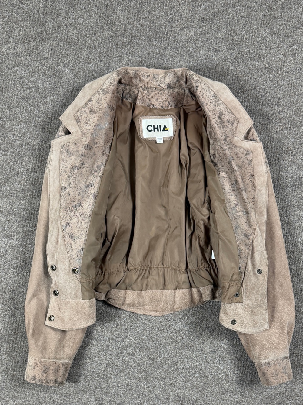Vintage Chia Taupe Tan Suede Leather Cropped Peplum Bomber Jacket Women’s Small - Picture 4 of 10